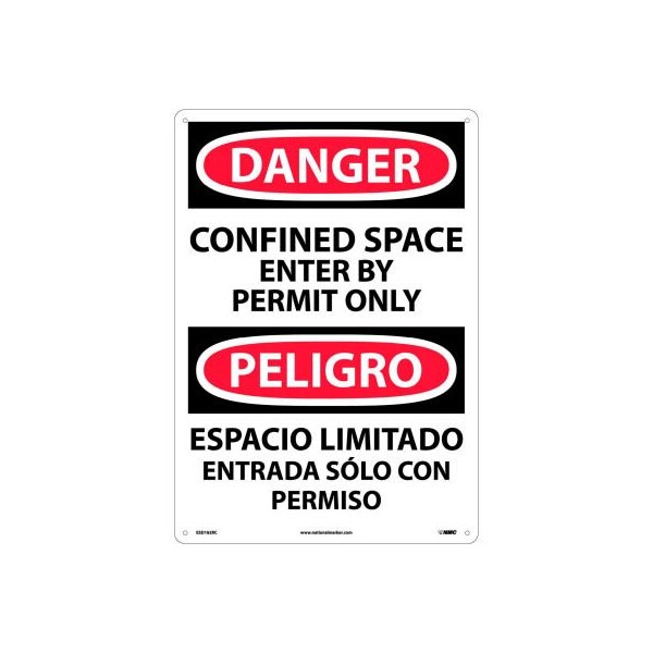 National Marker Co Bilingual Plastic Sign - Danger Confined Space Enter By Permit Only ESD162RC - main